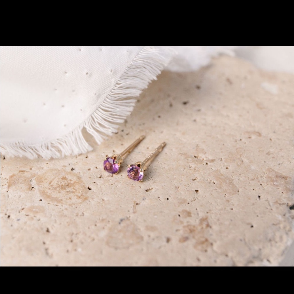 Tiny Amethyst Studs 3mm Goldfilled - image 3